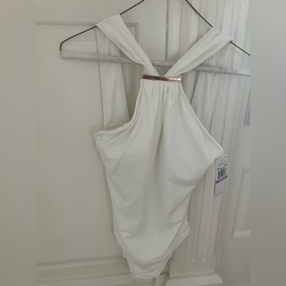 MICHAEL Michael Kors High Neck Swimsuit Size 6 White Cruise 2017 sexy fit